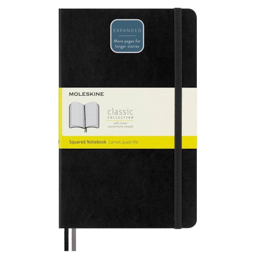 Moleskine Classic Expanded Yumuşak Kapak Kareli Defter 13x21 Black