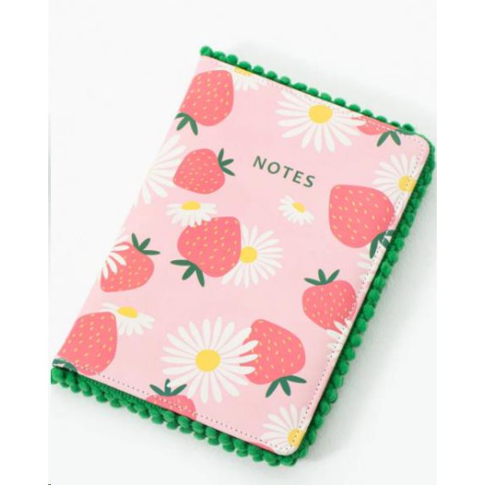 Çilek Desenli Ponpon Kenarlı Yumuşak Kapaklı Günlük A5 Not Defterii DKS-3001-5