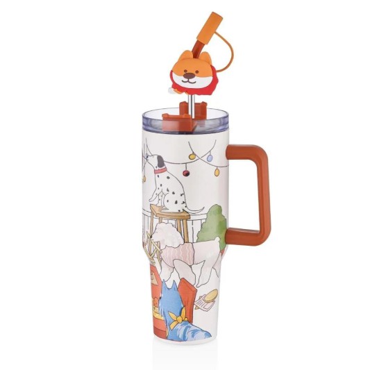 Dıller Kulplu Çelik Termos Sevimli Köpekler 1200 ml