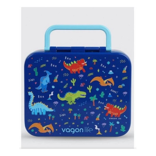 Bento 1000ml Lunchbox 3 Bölmeli Çocuk Sefer Tası Yemek Kutusu Mavi Dinozor VGN-092