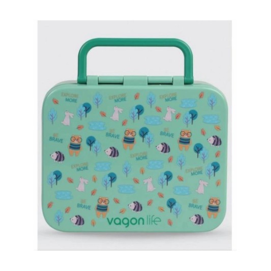 Bento 1000ml Lunchbox 3 Bölmeli Çocuk Sefer Tası Yemek Kutusu Yeşil Orman VGN-092