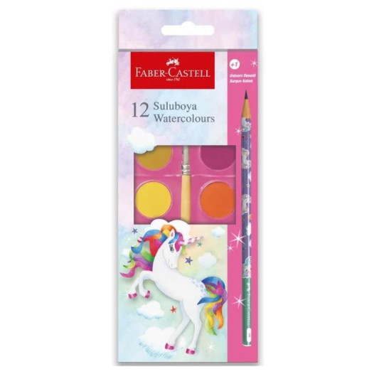 Faber Unicorn Büyük Boy Sulu Boya 12’li + 1 Kurşun Kalem Hediyeli