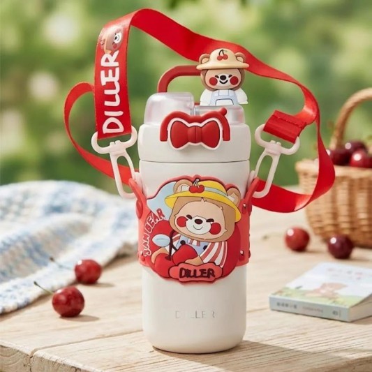 VAGON - DILLER KIRMIZI AYI PASLANMAZ ÇELİK DESENLİ TERMOS 490 ML
