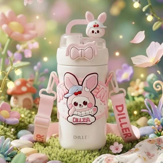VAGON - DILLER PEMBE TAVŞAN PASLANMAZ ÇELİK DESENLİ TERMOS 490 ML