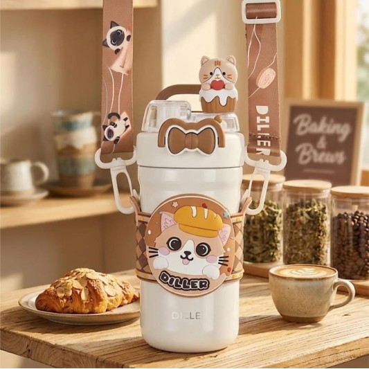 VAGON - DILLER KEDİ FİGÜR PASLANMAZ ÇELİK DESENLİ TERMOS 490 ML