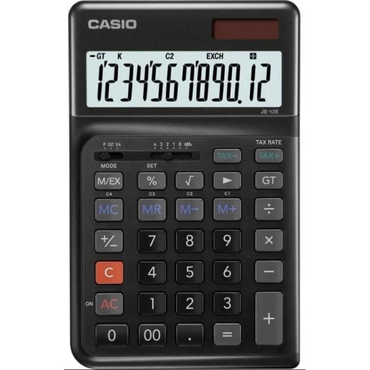 Casio Siyah 12 Hane Masa Üstü Ergonomik Tuşlu Hesap Makinesi JE-12E-BK-W-DP