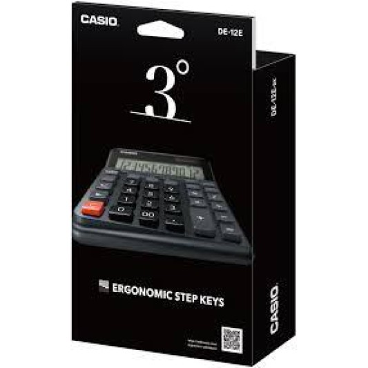 Casio Siyah 12 Hane Masa Üstü Ergonomik Tuşlu Hesap Makinesi DE-12E-BK