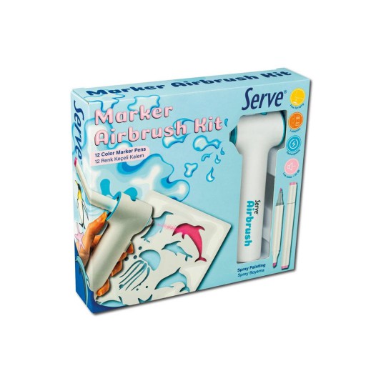 Serve Marker Airbrush Kit - 12 Adet Keçeli Kalem