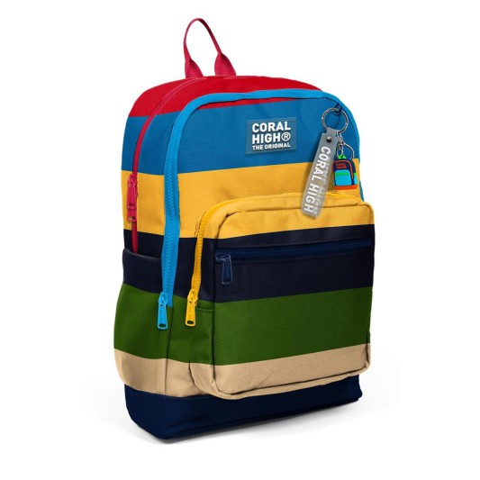 Coral High Lacivert Sarı Kırmızı Çizgi Desenli Okul Sırt Çantası 33212