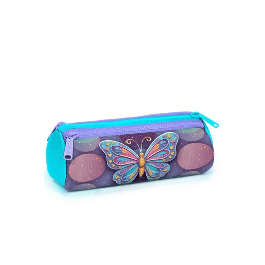 Coral High Pastel Renkli Kelebek Desenli Üç Bölmeli Kalem Çantası 31006