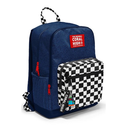 Coral High Siyah Beyaz Dama Desenli Okul Sırt Çantası 33234