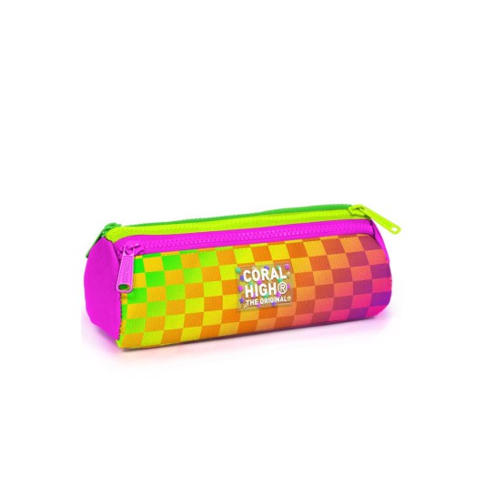 Coral High Neon Renkli Dama Desenli Üç Bölmeli Kalem Çantası 31003