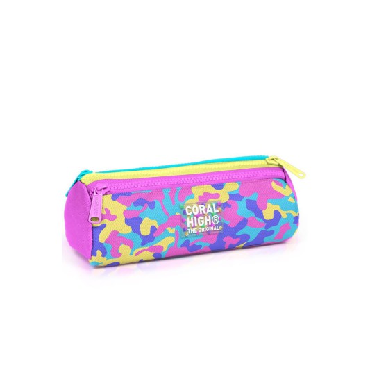 Coral High Pembe Sarı Lavanta Kamuflaj Desenli Üç Bölmeli Kalem Çantası 31001
