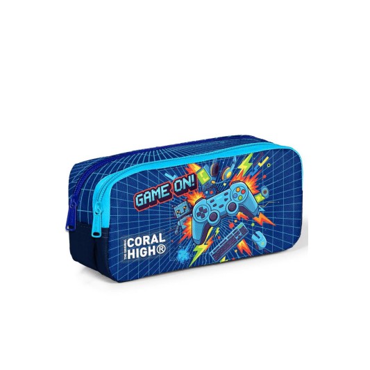 Coral High Lacivert Game Desenli İki Bölmeli Kalem Çantası 31051