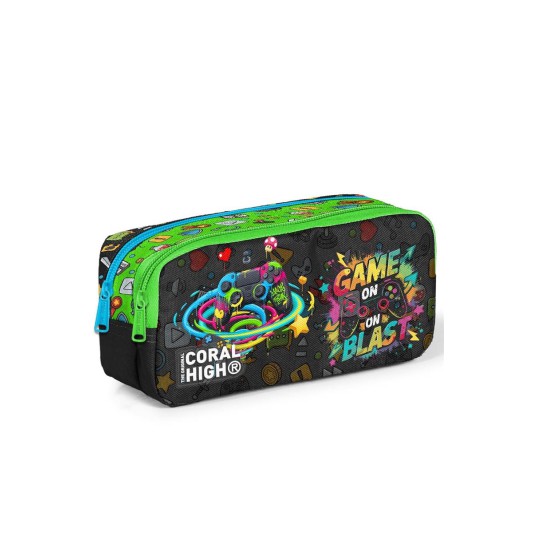 Coral High Siyah Game Desenli İki Bölmeli Kalem Çantası 31058