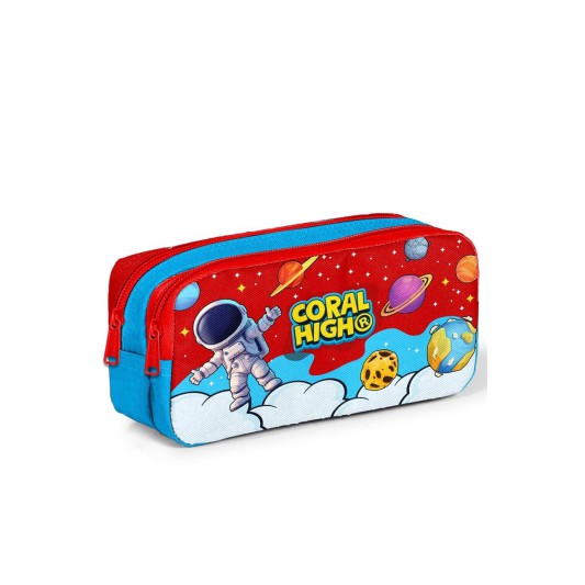 Coral High Kırmızı Mavi Astronot Uzay Desenli İki Bölmeli Kalem Çantası 31045