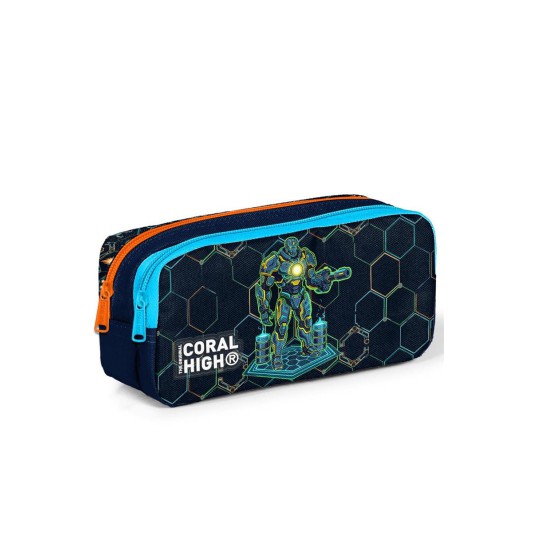 Coral High Lacivert Robot Desenli İki Bölmeli Kalem Çantası 31046