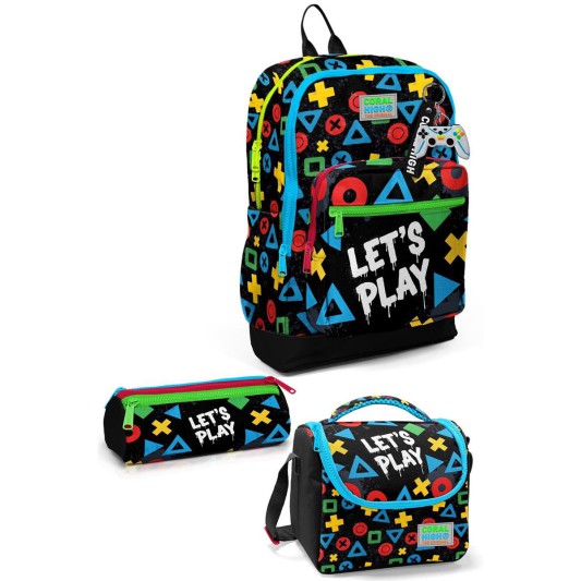 Coral High Kids Siyah Lets Play Desenli 3’lü Okul Çanta Seti SET33214