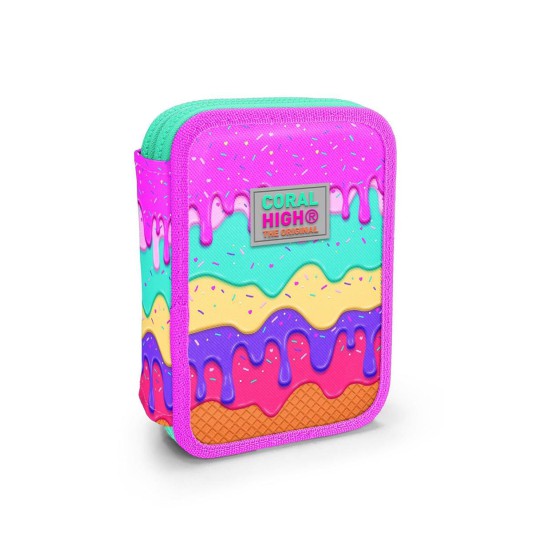Coral High Pembe Rengarenk Dondurma Desenli Çift Katlı Kalem Çanta 11131