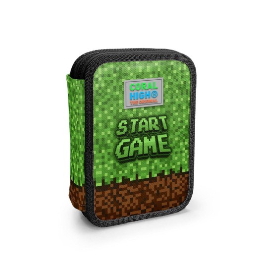 Coral High Yeşil Kahverengi High Craft Desenli Çift Katlı Kalem Çanta 11154