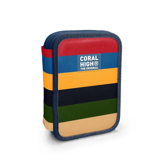 Coral High Kids Renkli Çizgi Desenli Çift Katlı Kalem Çanta 31103