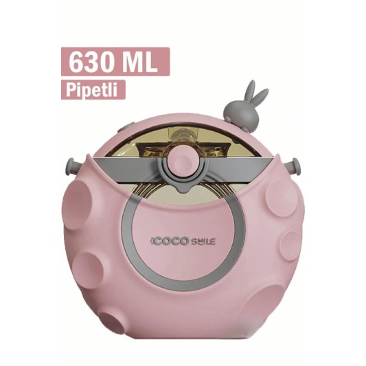 Vagonlife CocoSmile 630ml Silikon Uzay Tema Kılıflı Pipetli Askılı Tritan Çocuk Matarası CS0006