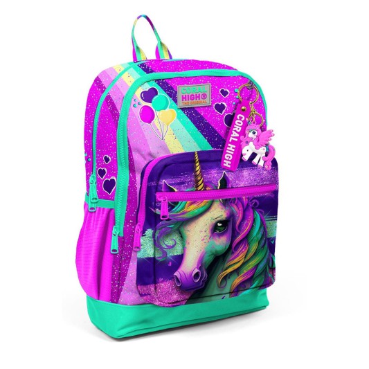 Coral High Pembe Su Yeşili Unicorn Desenli Okul Sırt Çantası 23758
