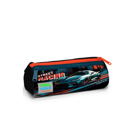 Coral High Siyah Nefti Yarış Arabası Desenli Üç Bölmeli Kalem Çantası 22065