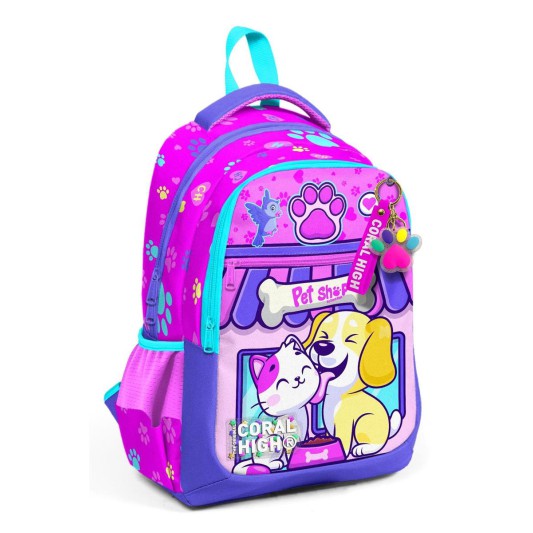 Coral High Kids Kedi Köpek Desenli Üç Bölmeli Okul Sırt Çantası 23646